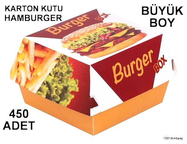 Hamburger Kutusu Karton Fast Food Büyük Boy Hamburger Baskılı 1 Koli 450 Adet 1001 Ambalaj