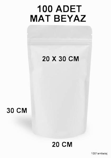 20X30 Cm Mat Beyaz Renkli (100 Adet) Kilitli Doypack Torba 1000 Gr /19/