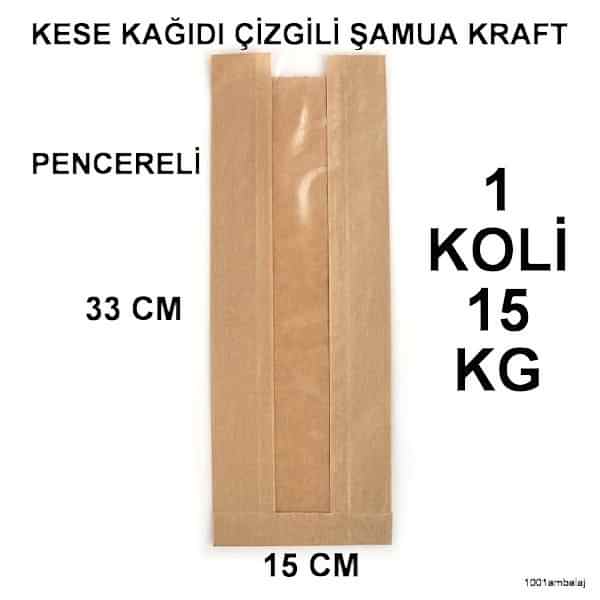 Kese Kağıdı Çizgili Baskısız Şamua Kraft Pencereli 15 X 33 1 Koli 15 Kilo