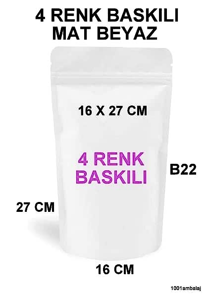 16X27 Cm 4 Baskılı Mat Beyaz Renkli İki Taraf İki Renk Doypack Torba 500 Gr /18/