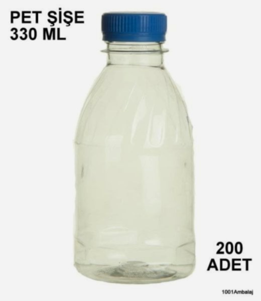 Pet Şişe 330 Ml Plastik Kilitli kapaklı Şeffaf Yuvarlak Tabanli 200 Adet