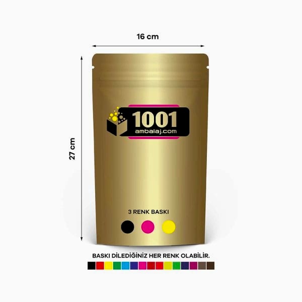 16X27 Cm 3 Baskılı Gold ( Altın ) Renkli Tek Taraf Üç Renk Doypack Torba 500 Gr /23/
