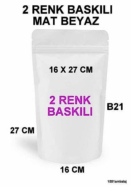 16X27 Cm 2 Baskılı Mat Beyaz Renkli İki Taraf Tek Renk Doypack Torba 500 Gr /18/
