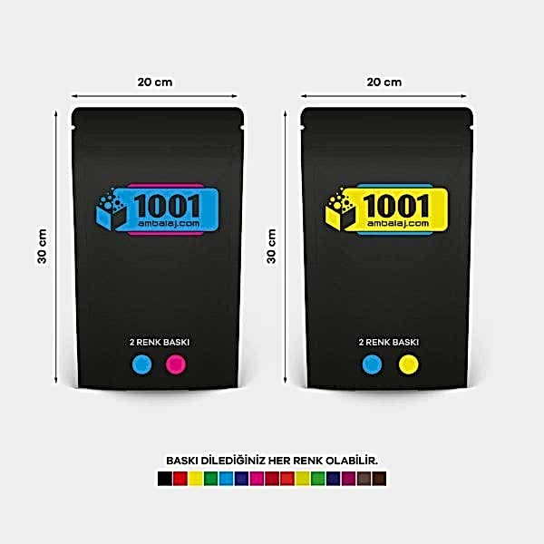 20X30 Cm 4 Baskılı Mat Siyah Renkli İki Taraf İki Renk Doypack Torba 1000 Gr /69/