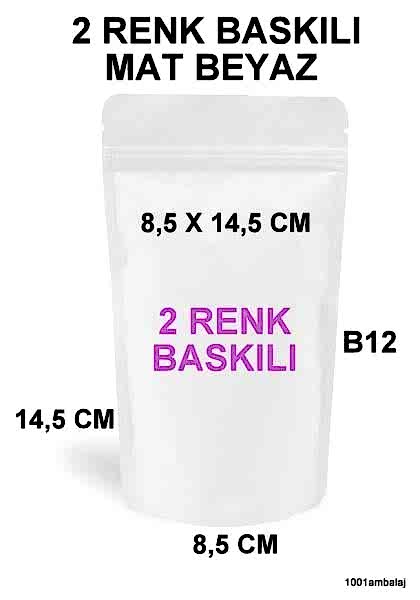 8,5X14,5 Cm 2 Baskılı Mat Beyaz Renkli Tek Taraf İki Renk Doypack Torba 50 Gr /15/