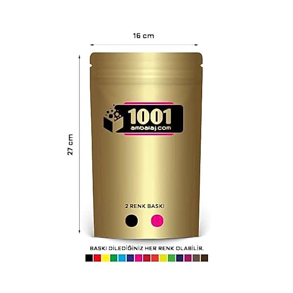 16X27 Cm 2 Baskılı Gold ( Altın ) Renkli Tek Taraf İki Renk Doypack Torba 500 Gr /23/