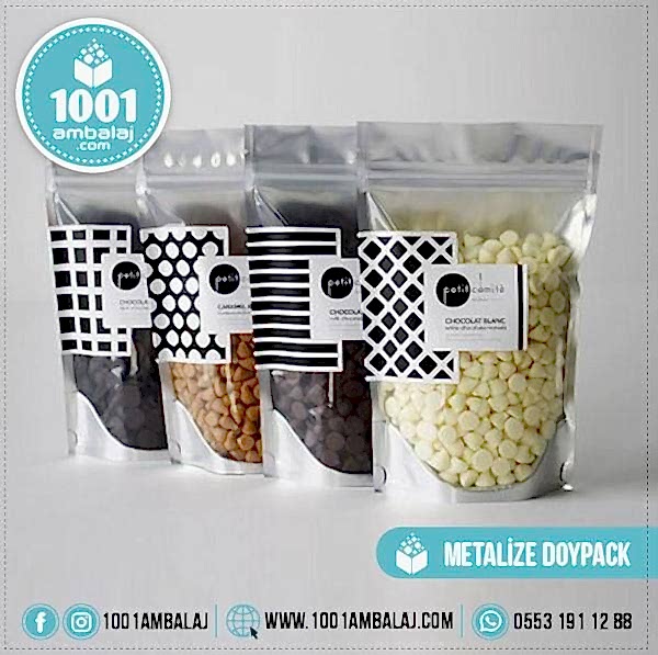 13X22,5 Cm 2 Baskılı Ön Şeffaf Arka Metalize Renkli İki Taraf Tek Renk Doypack Torba 250 Gr /55/