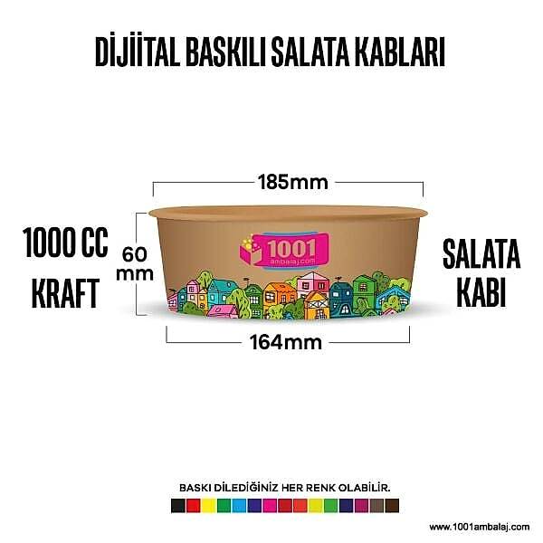 Dijital Baskılı 1000 Cc Karton Salata kabı Kraft