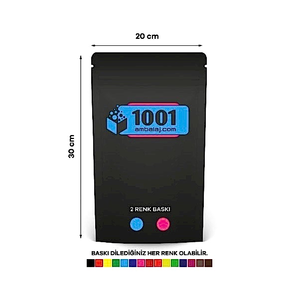 20X30 Cm 2 Baskılı Mat Siyah Renkli Tek Taraf İki Renk Doypack Torba 1000 Gr /69/