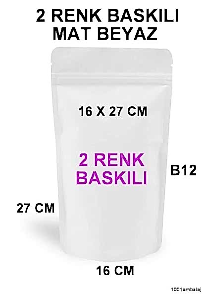 16X27 Cm 2 Baskılı Mat Beyaz Renkli Tek Taraf İki Renk Doypack Torba 500 Gr /18/