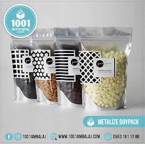 13X22,5 Cm 4 Baskılı Ön Şeffaf Arka Metalize Renkli İki Taraf İki Renk Doypack Torba 250 Gr /55/