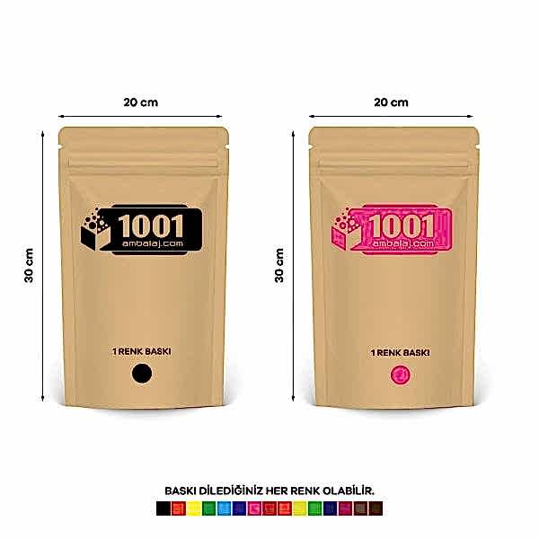 20X30 Cm 2 Baskılı Kraft Renkli İki Taraf Tek Renk Doypack Torba 1000 Gr /35/
