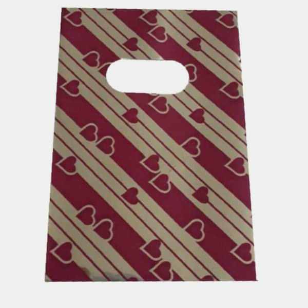 Hediyelik Mini Poşet 10X15 Cm Metalik Çizgili Kalplii 50 Adet