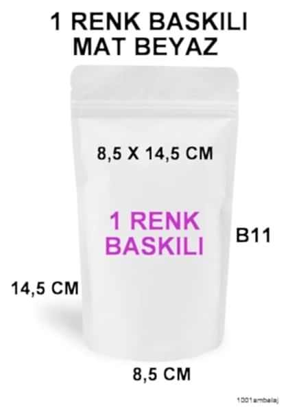 8,5X14,5 Cm 1 Baskılı Mat Beyaz Renkli Tek Taraf Tek Renk Doypack Torba 50 Gr /15/