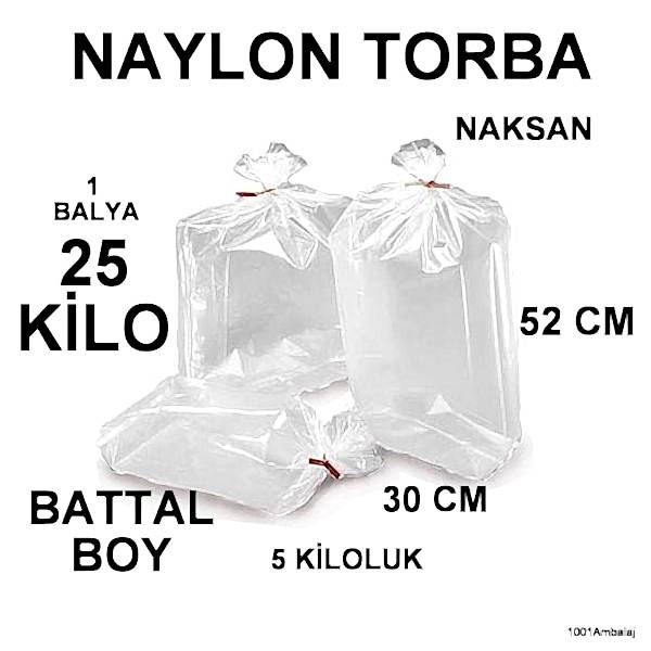 Naylon Torba 30X52 Cm (5 Kiloluk) Bakkaliye Torbası 25 Kilo 1 Balya Naksan
