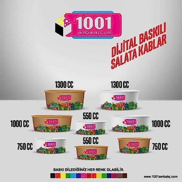 Dijital Baskılı 750 Cc Karton Salata kabı Kraft