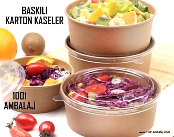 Dijital Baskılı 750 Cc Karton Salata kabı Kraft