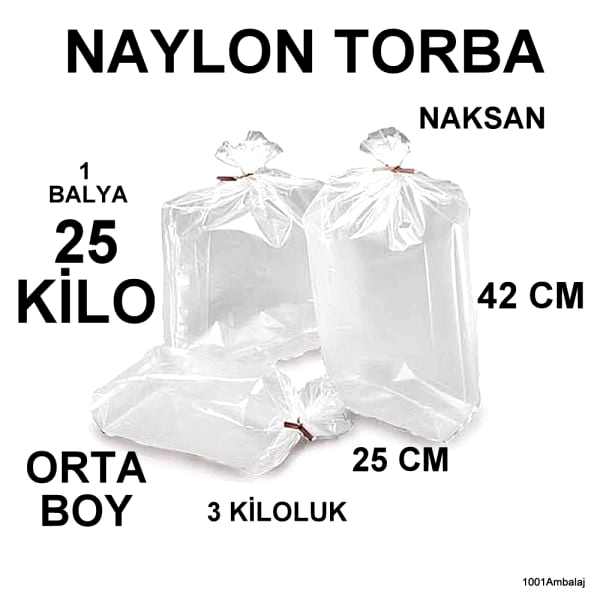 Naylon Torba 25X42 Cm (3 Kiloluk) Bakkaliye Torbası 25 Kilo 1 Balya Naksan