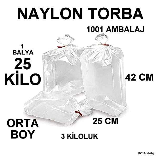 Naylon Torba 25X42 Cm (3 Kiloluk) Bakkaliye Torbası 25 Kilo 1 Balya