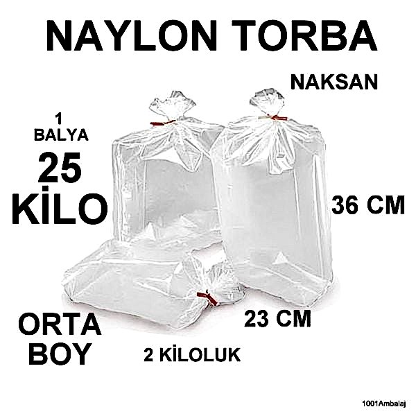 Naylon Torba 23X36 Cm (2 Kiloluk) Bakkaliye Torbası 25 Kilo 1 Balya Naksan