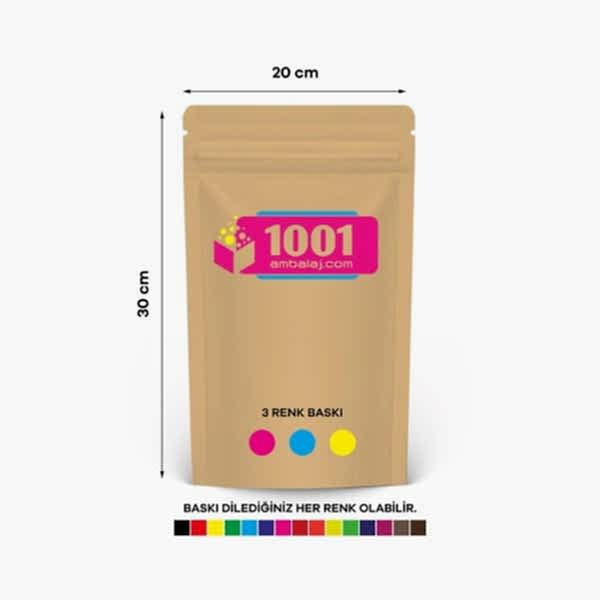 20X30 Cm 3 Baskılı Kraft Renkli Tek Taraf Üç Renk Doypack Torba 1000 Gr /35/