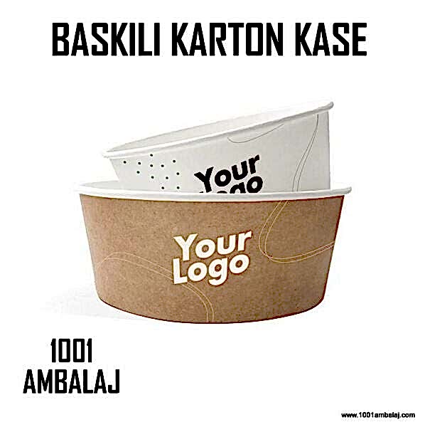 Dijital Baskılı 750 Cc Karton Salata kabı Beyaz