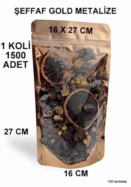 16X27 Cm Ön Şeffaf Arka Gold Metalize Renk (1 Koli 1500 Adet) Kilitli Doypack Torba 500 Gr /51/