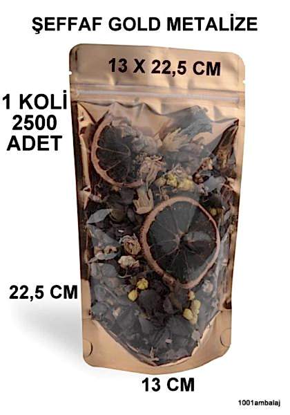 13X22,5 Cm Ön Şeffaf Arka Gold Metalize Renk (1 Koli 2500 Adet) Kilitli Doypack Torba 250 Gr /50/
