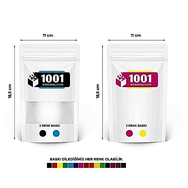 11X18,5 Cm 4 Baskılı Beyaz Renkli Pencereli İki Taraf İki Renk Doypack Torba 100 Gr /09/