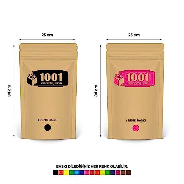 25X34 Cm 2 Baskılı Kraft Renkli İki Taraf Tek Renk Doypack Torba 1500 Gr /36/