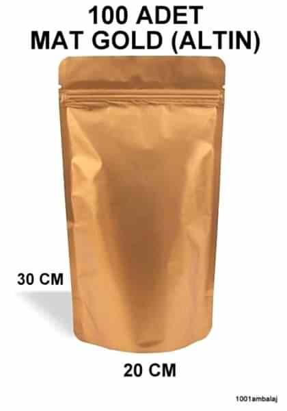 20X30 Cm Mat Gold (Altın Renkli) (100 Adet) Kilitli Doypack Torba 1000 Gr /28/