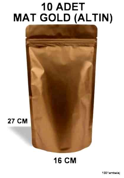 16X27 Cm Mat Gold (Altın Renkli) ** 10 Adet ** Kilitli Doypack Torba 500 Gr /27/