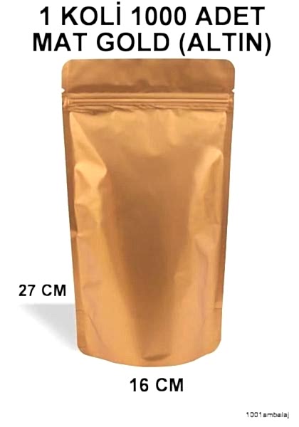 16X27 Cm Mat Gold (Altın Renkli) (1 Koli 1000 Adet) Kilitli Doypack Torba 500 Gr /27/
