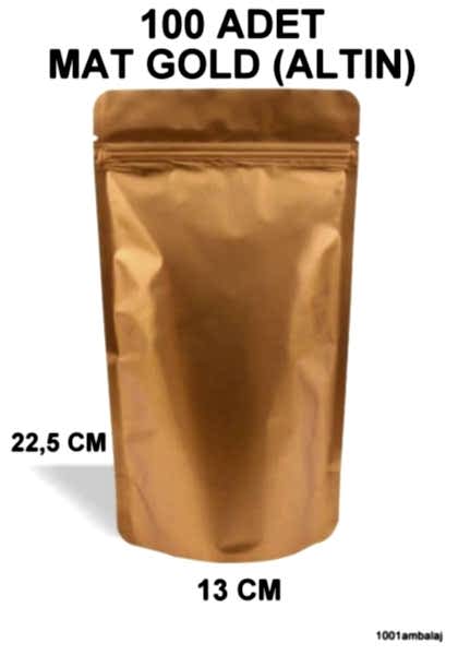13X22,5 Cm Mat Gold (Altın Renkli) (100 Adet) Kilitli Doypack Torba 250 Gr /26/