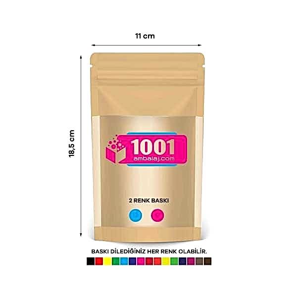 11X18,5 Cm 2 Baskılı Kraft Renkli Geniş Pencereli Tek Taraf İki Renk Doypack Torba 100 Gr /44/