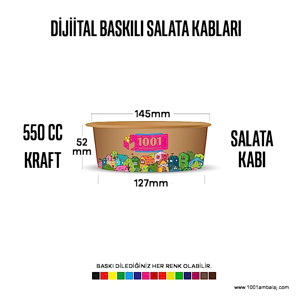 Dijital Baskılı 550 Cc Karton Salata kabı Kraft