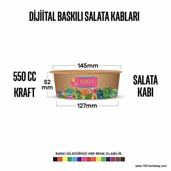 Dijital Baskılı 550 Cc Karton Salata kabı Kraft