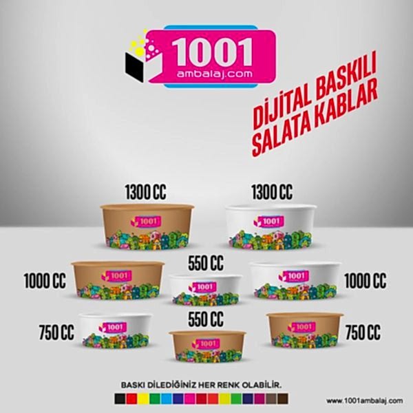 Dijital Baskılı 550 Cc Karton Salata kabı Kraft