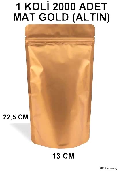 13X22,5 Cm Mat Gold (Altın Renkli) (1 Koli 2000 Adet) Kilitli Doypack Torba 250 Gr /26/