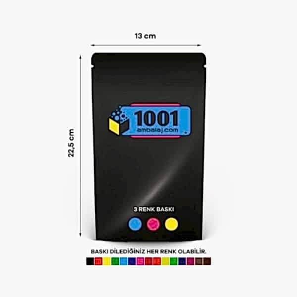 13X22,5 Cm 3 Baskılı Siyah Renkli Tek Taraf Üç Renk Doypack Torba 250 Gr /63/