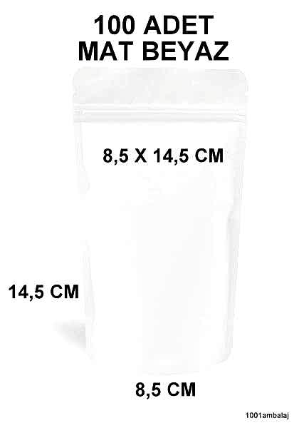 8,5X14,5 Cm Mat Beyaz Renkli (100 Adet) Kilitli Doypack Torba 50 Gr /15/