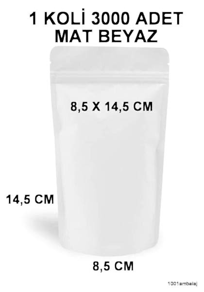 8,5X14,5 Cm Mat Beyaz Renkli (1 Koli 3000 Adet) Kilitli Doypack Torba 50 Gr /15/