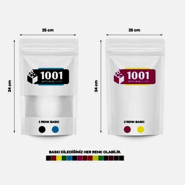 25X34 Cm 4 Baskılı Beyaz Renkli Pencereli İki Taraf İki Renk Doypack Torba 1500 Gr /14/