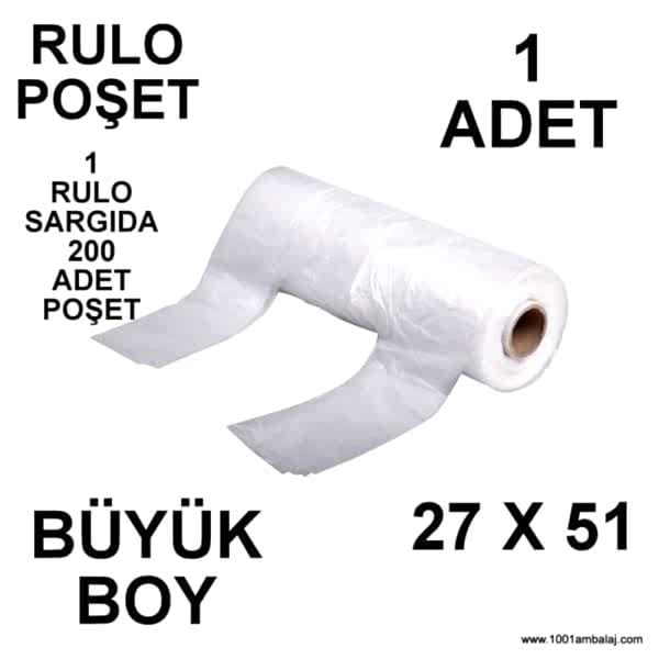 Rulo Poşet Büyük Boy 27X51 Cm 1 Rulo Sargıda 200 Adet Poşet