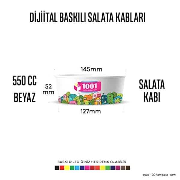 Dijital Baskılı 550 Cc Karton Salata kabı Beyaz