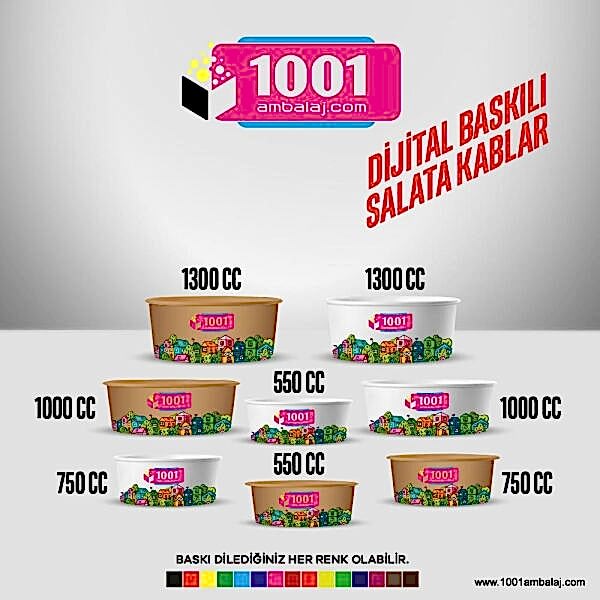 Dijital Baskılı 550 Cc Karton Salata kabı Beyaz