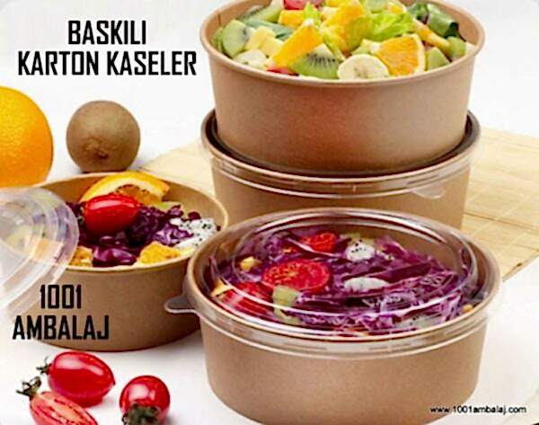 Dijital Baskılı 550 Cc Karton Salata kabı Beyaz