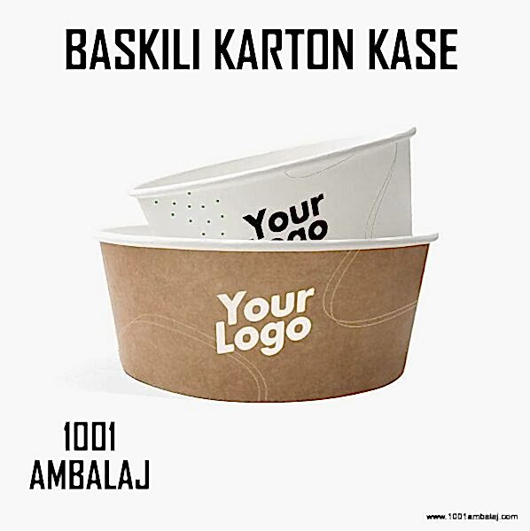 Dijital Baskılı 550 Cc Karton Salata kabı Beyaz