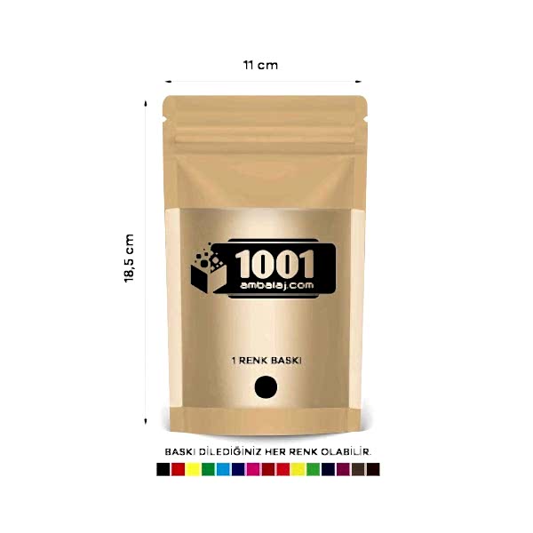 11X18,5 Cm 1 Baskılı Kraft Renkli Geniş Pencereli Tek Taraf Tek Renk Doypack Torba 100 Gr /44/