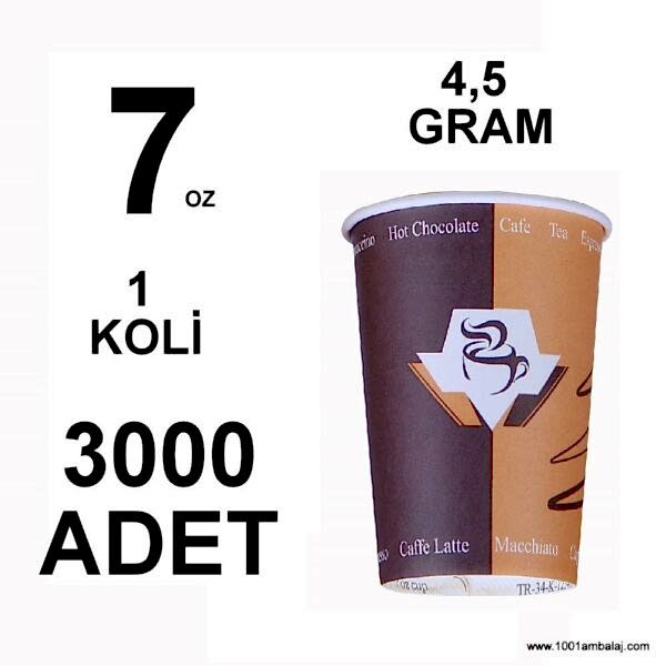 7 Oz Karton Bardak  4,5 Gram 1 Koli (3000 Adet) Tek Kat Duvarlı Desenli Sıcak Soğuk